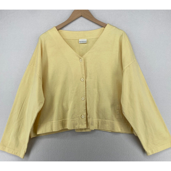 PACIFIC COTTON Cardigan Women L Heavy Jersey Boxy Button Yellow USA Vintage 80s - Picture 1 of 15